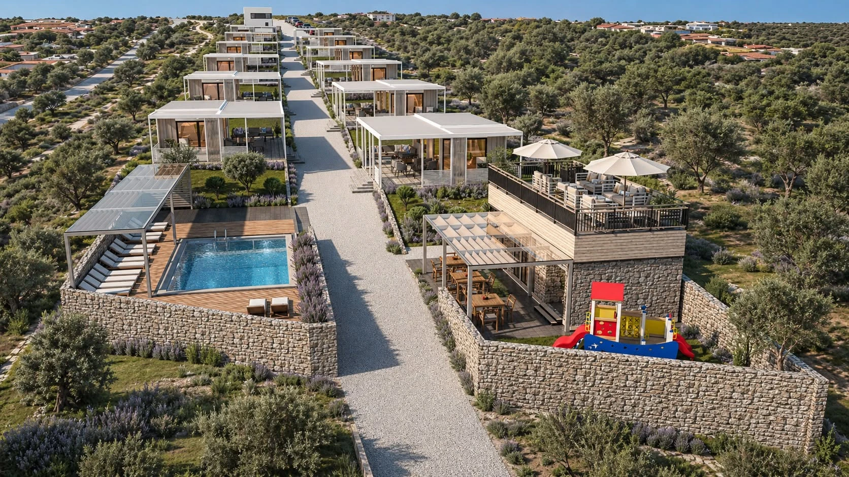 Pakoštane modern resort concept with pool and family area