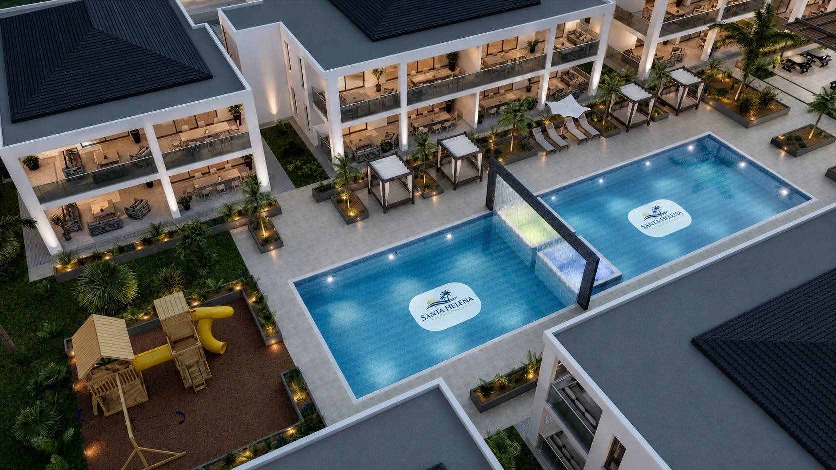 Santa Helena Resort Curacao evening pool visualization