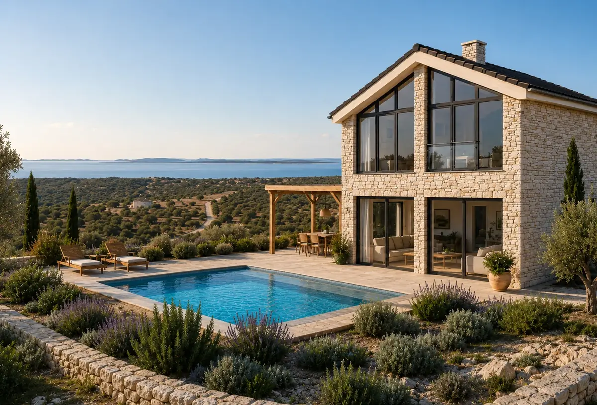 Larah Land stone villa visualization on Pag