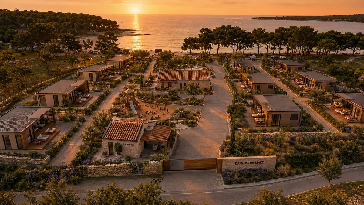Istra Mare Mediterranean camp concept at sunset
