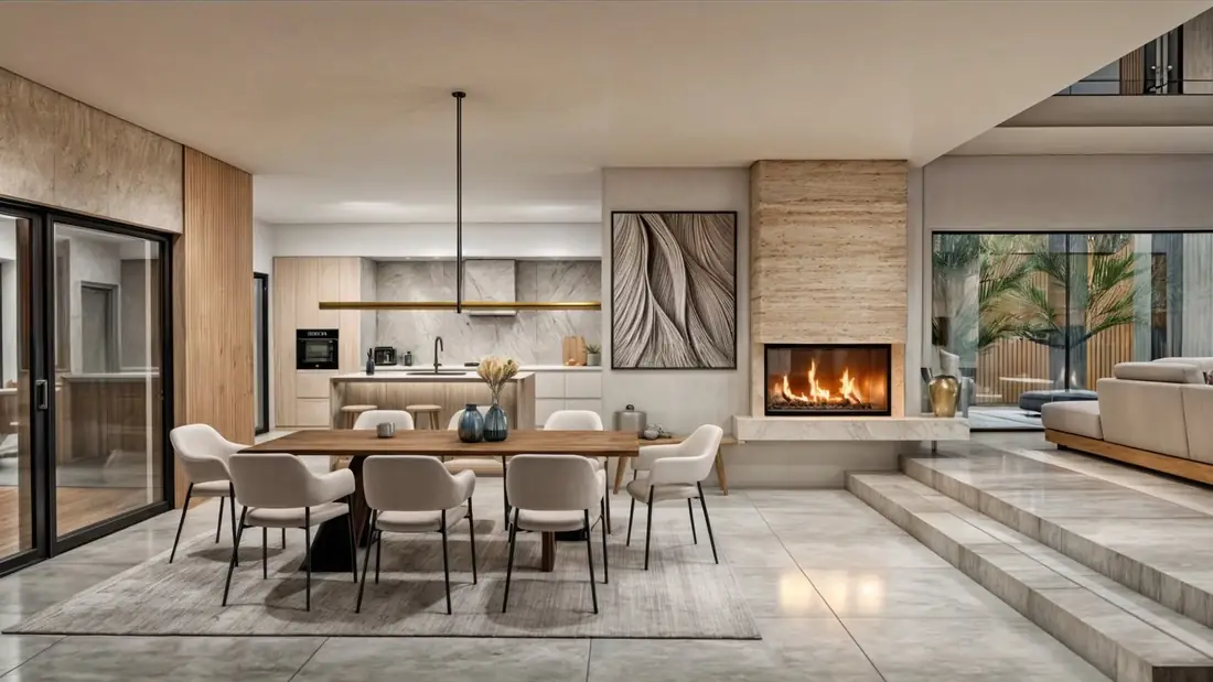 Contemporary dining and kitchen interior visualization