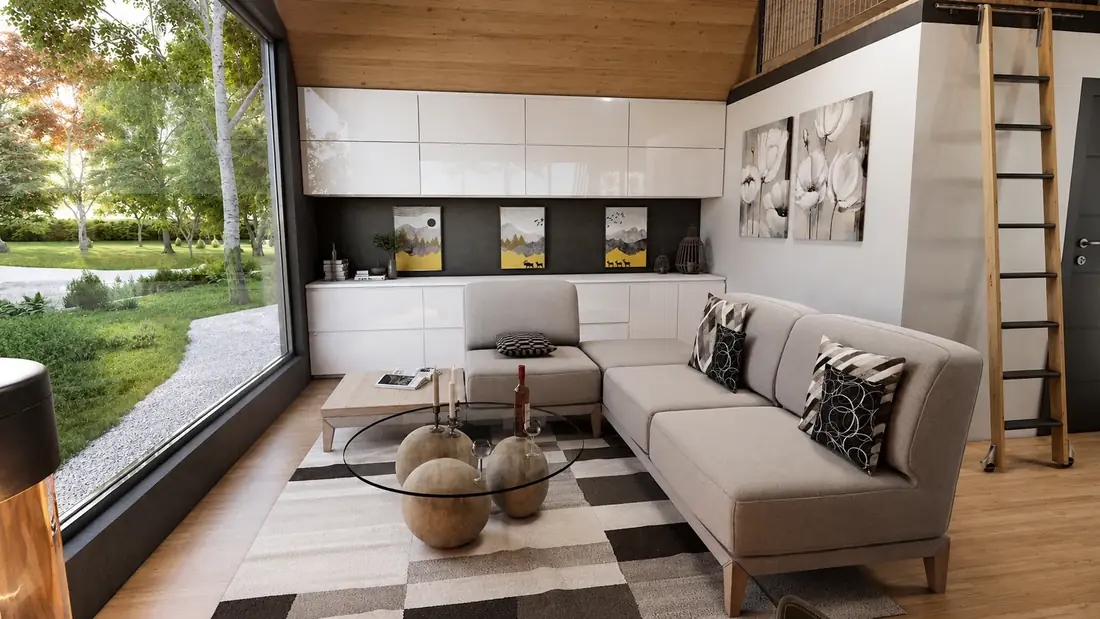 A-frame cabin interior visualization